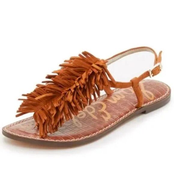SAM EDELMAN Gela Suede Fringed T-Strap Sandal Size 7.5M - Picture 1 of 7